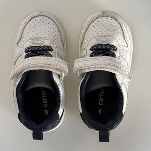 Carter's White and Navy Hook-and-Loop Toddler Sneakers
